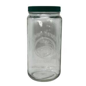 GOLDEN HARVEST 64 OZ. 2 Quart Tall Glass Canister Square Jar Green Screw On Lid